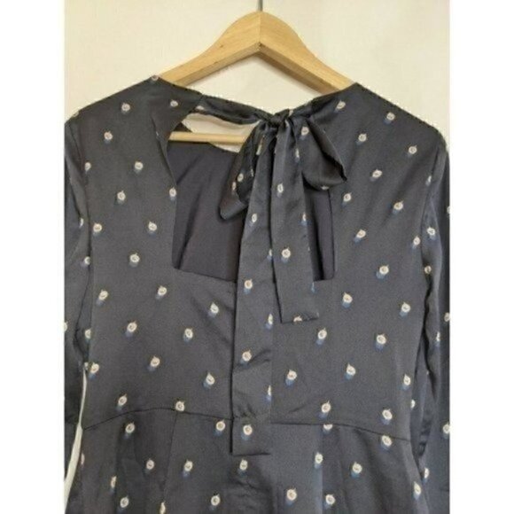 BANANA REPUBLIC NWT Blue 0 XS Dress Pearl Print Knee Length Open Back Bow Sheath - Picture 5 of 8